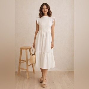 Louche Ally Lace Trim Midi Dress White Size US 8